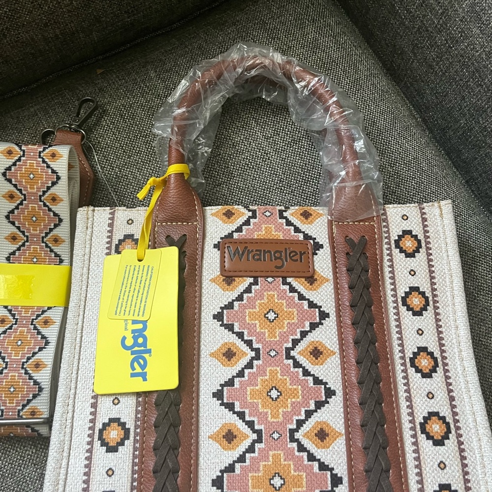 Wrangler Geometric Brown and Cream Tote Bag